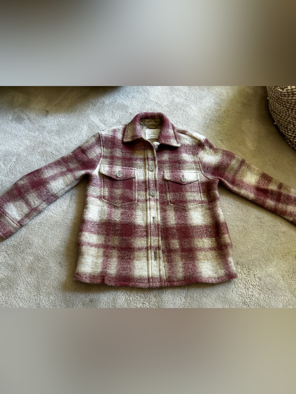 Wilfred Free Aritzia Plaid Shacket in Cream and Dusty Rose